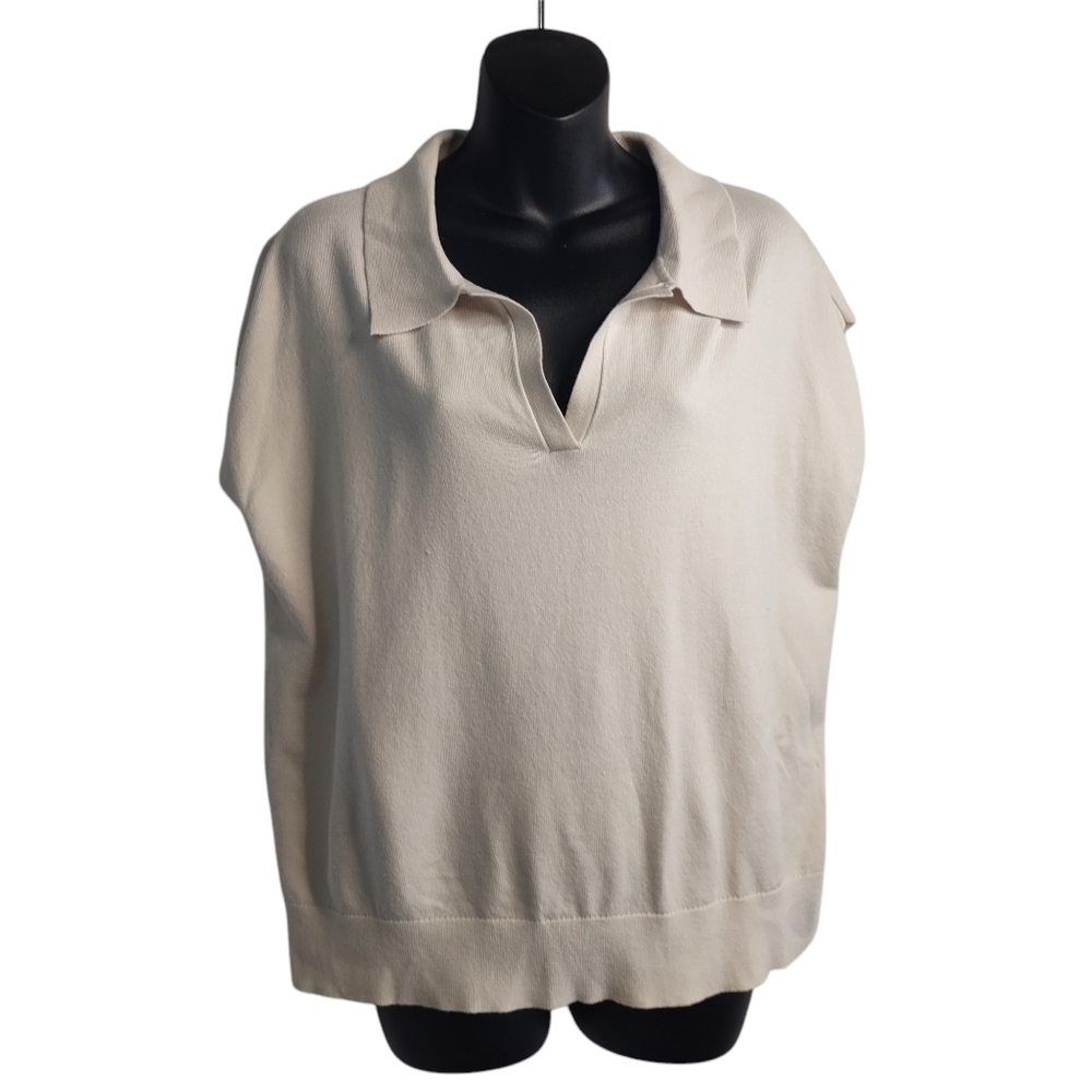 DKNY Women's Beige Modern Fit Sleeveless Collared Sweater Vest Size L/G